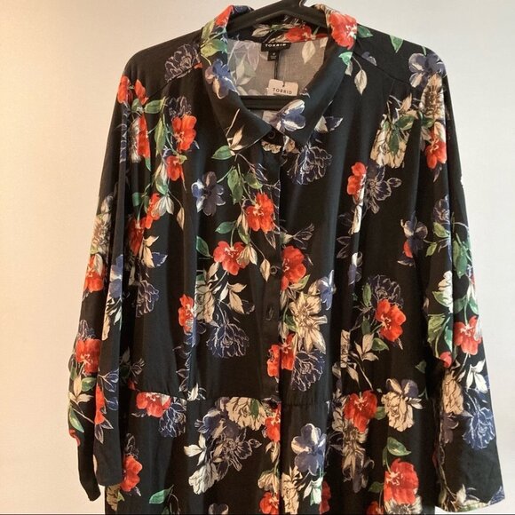 TORRID Sz 4X Maxi Dress Button Down Floral 3/4 Sleeves Hoops for Belt - Picture 5 of 14